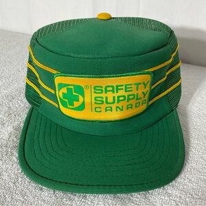 Vintage Green Safety Supply Canada Pillbox Mesh Back Snap Back Trucker Hat